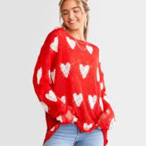 NWT BIBI Destructed Heart Sweater in Red/White - Size XL